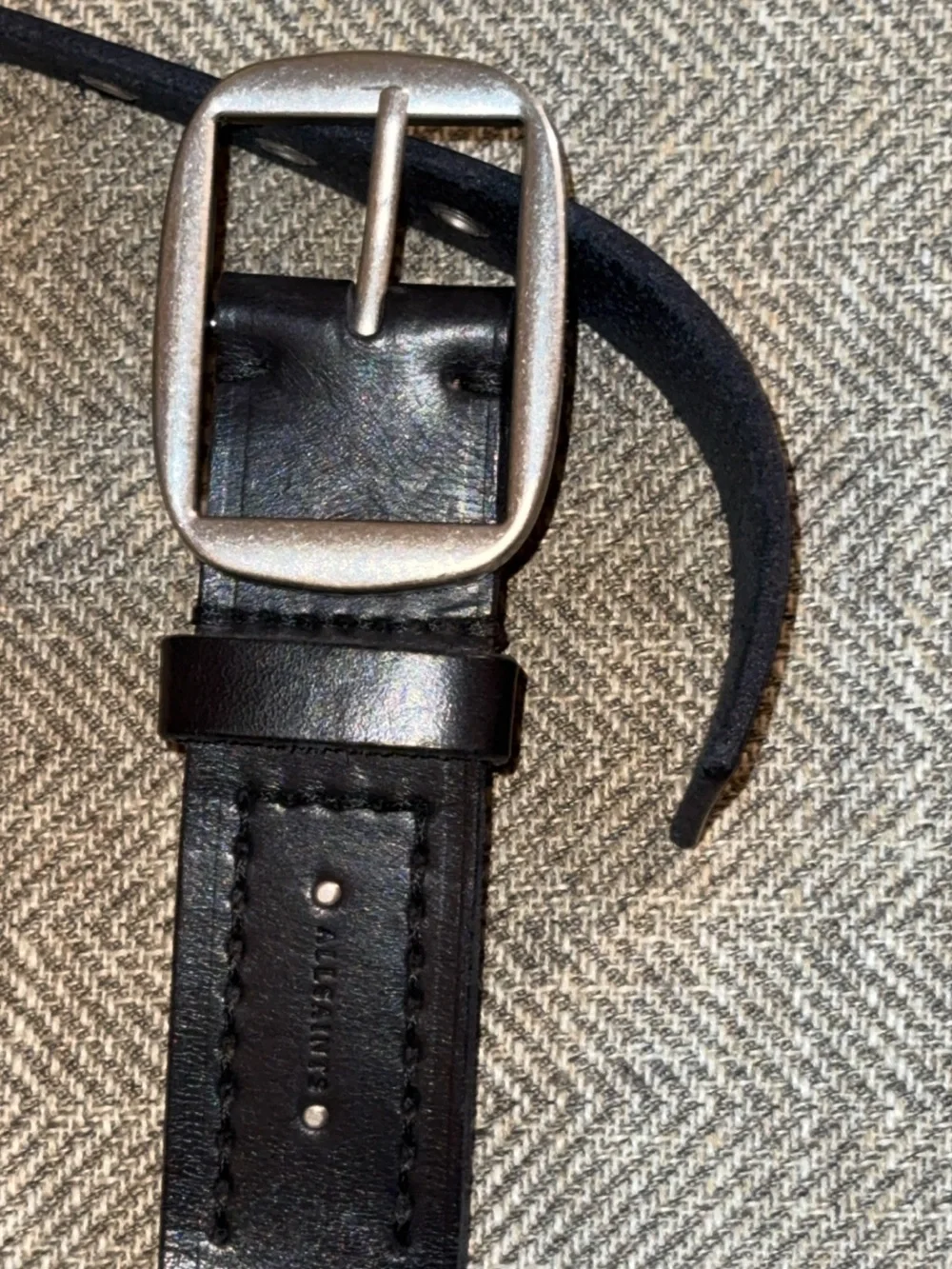 ALL SAINTS BLACK LEATHER GROMMET BELT SILVER METAL LOOP MEN ACCESSORIES
